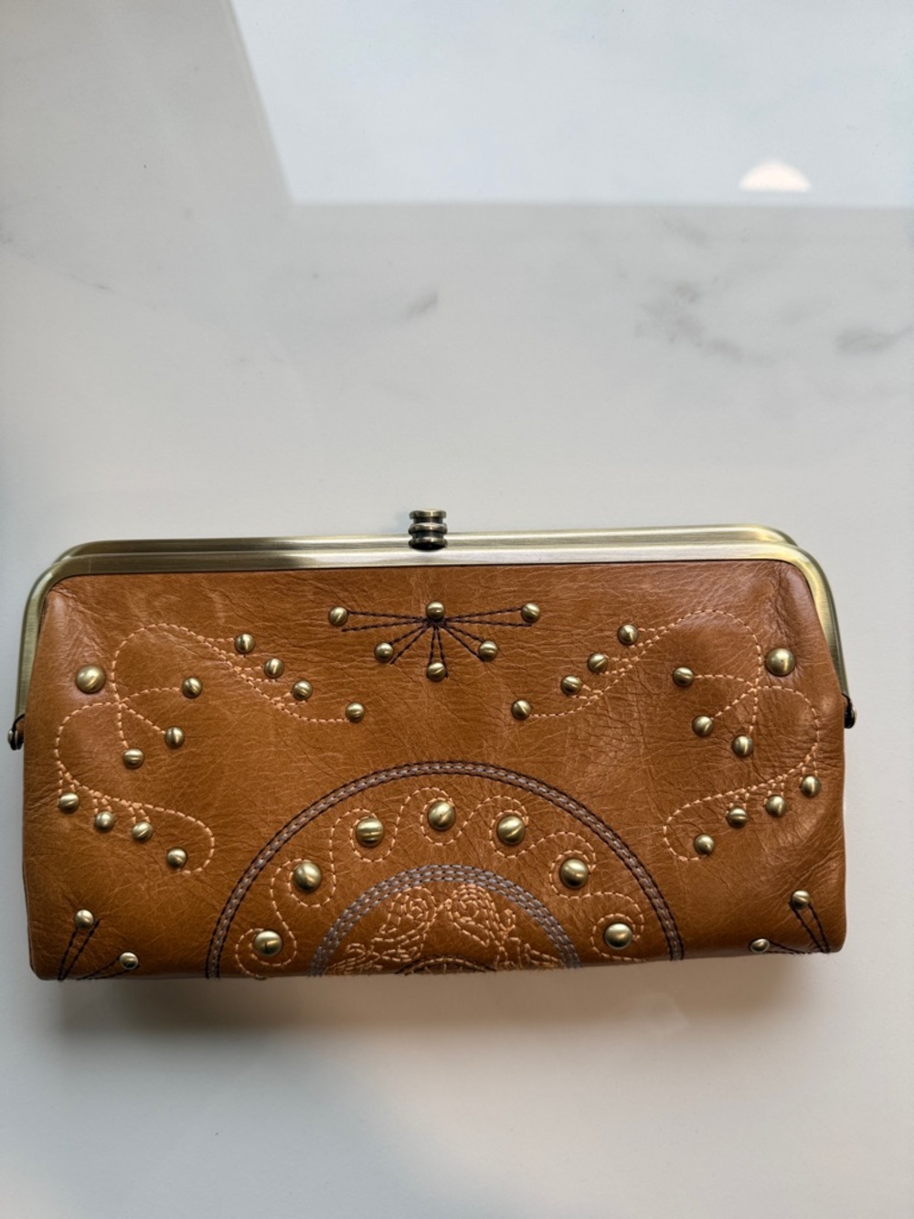 HOBO Embossed Studded Clutch Wallet - Brown